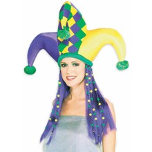 Hats - Mardi Gras Jester Hat with Hair - Price: $19.90