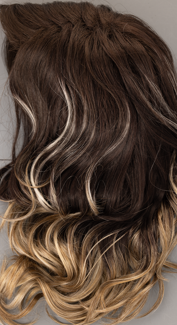 Americano - Dark Brown roots  with Medium Golden Brown / Platinum Blonde Painted Highlights (+$5.00)