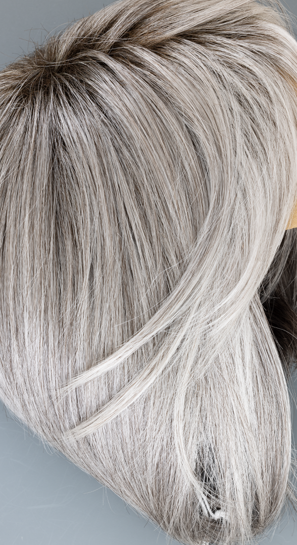 Silver Stone R - Light Grey Blend with Dark Roots and White Bangs (+$5.00)
