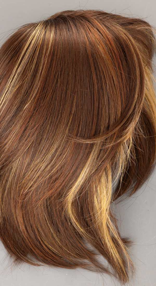 Razberry Ice R - Dark Brown with Light Auburn and Light Golden Blond Highlights with Dark Roots