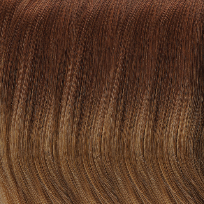B8/30/14/26RO-Med Red-Gold Brown Roots to Midlengths, Lt Gold Blonde Midlengths to Ends