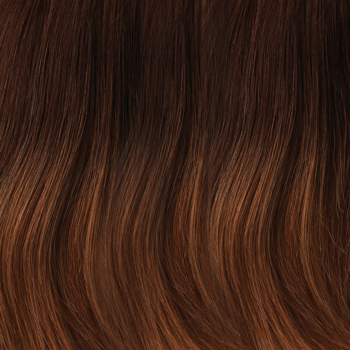 B8/27/30RO-Med Natural Brown Roots to Midlengths, Med Red-Gold Blonde Midlengths to Ends