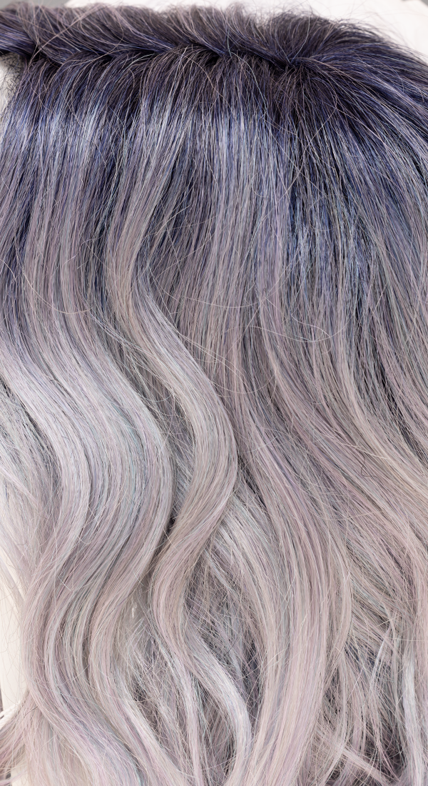 Pastel Blue - Pastel Periwinkle tone base with dark Black/Purple rooted