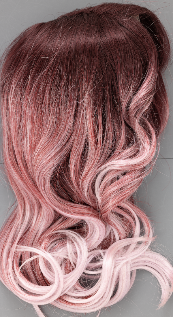 Melted Plum - Long Dark Burgundy Roots Progressing to Platinum Pink Tips  