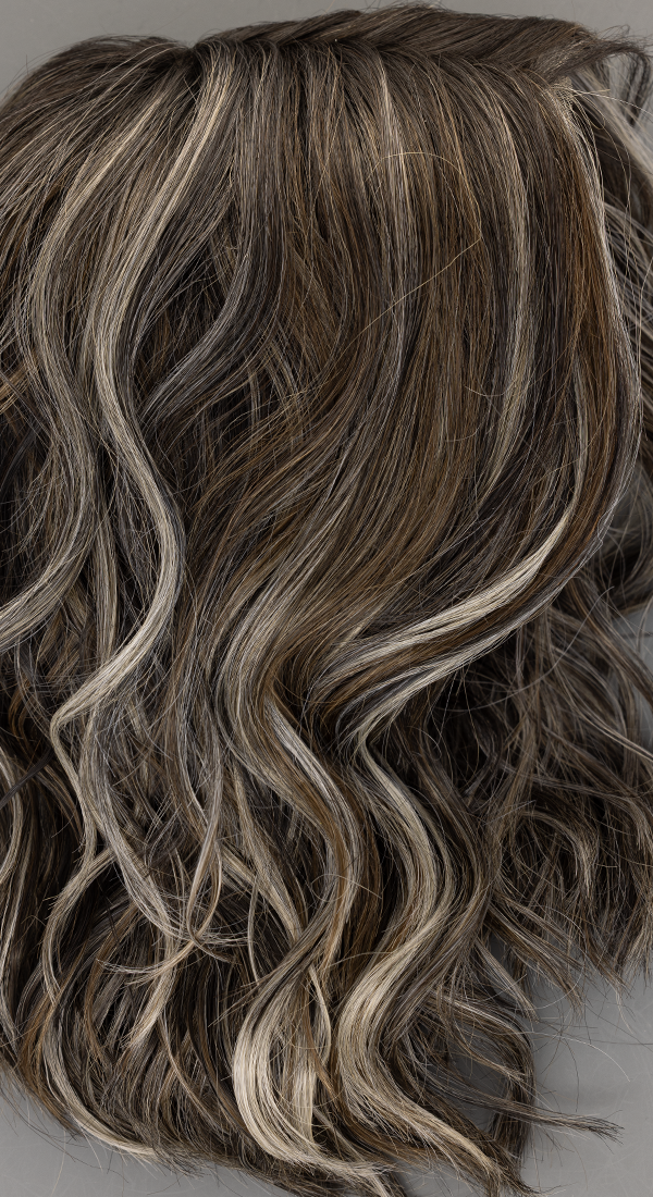 Truffle Ribbon-R Dark Brown and Medium Brown with light Grey Highlights and Dark Brown Roots