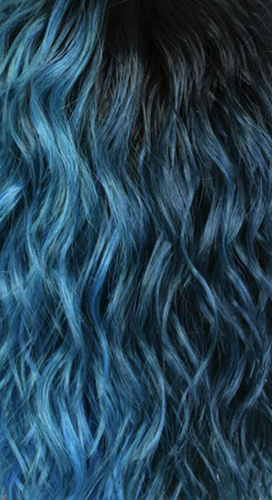 LROCN - Left Side Light Turquoise, Right is Dark Turquoise with Off Black Roots (1B)