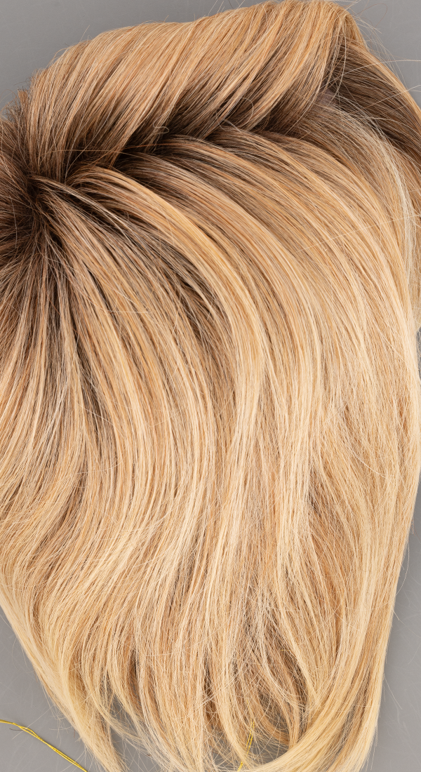 27T613S8 Shaded Sun - Med Natural Red-Gold Blonde & Pale Natural Gold Blonde Blend and Tipped, Shaded w/ Med Brown