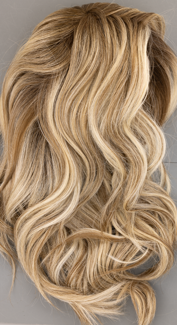 Rootbeer Float Blonde - Champagne blonde, and platinum blonde with a combination of light and medium brown roots