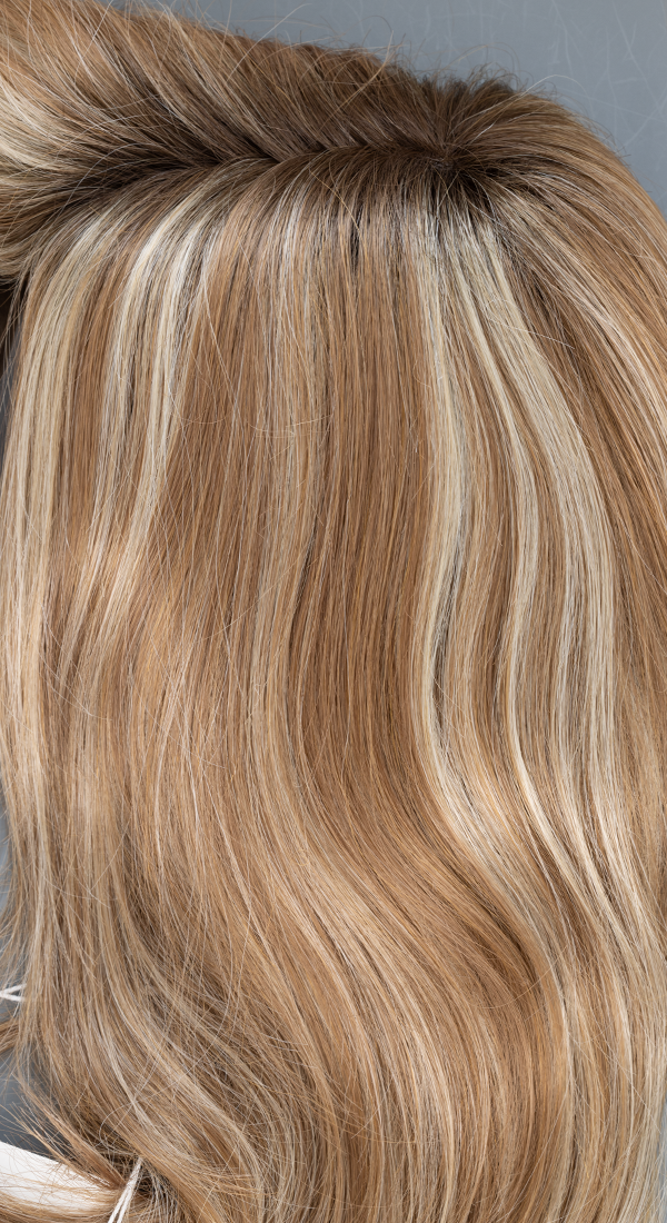 Nutmeg F - Soft Light Auburn Frosted with Very Light Blond and with Dark Roots